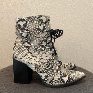 Faux snakeskin booties